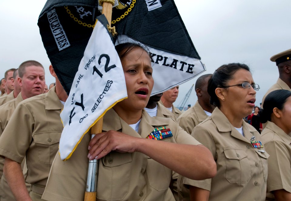 US Navy 110916-N-OK922-220 Chief (Select) Aviation Maintenance Administrationman Cynthia Novida marches and sings cadence during the 2011 chief pet