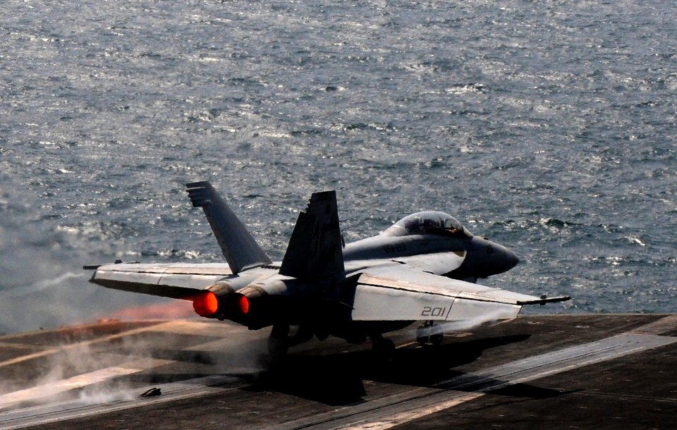 US Navy 110917-N-XE109-230 An F-A-18F Super Hornet launches from USS George H.W. Bush (CVN 77)