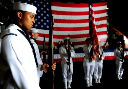 US Navy 110916-N-ZZ999-004 The color guard parades the colors during the 2011 chief petty officer pinning ceremony aboard USS John C. Stennis (CVN