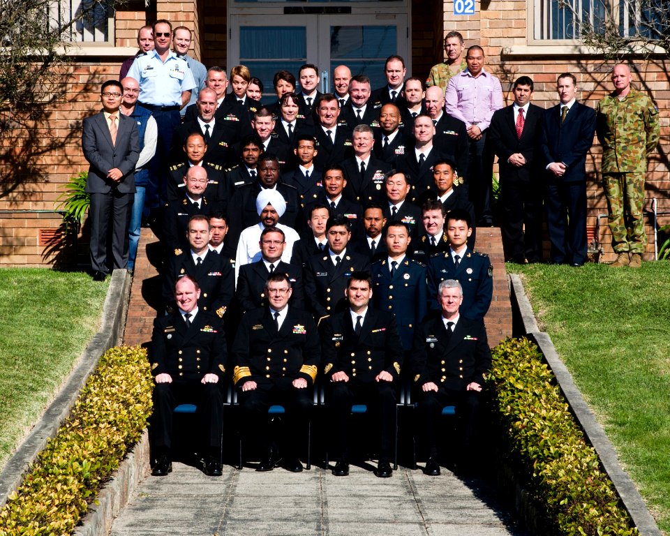 US Navy 110920-N-AD372-001 Master Chief Petty Officer of the Navy (MCPON) Rick D. West and other senior enlisted leaders from other nations pose fo