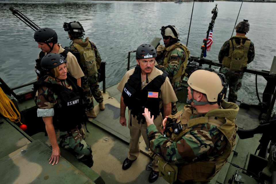 US Navy 110920-N-YO394-063 Capt. Christopher Halton explains the capabilities of the riverine force
