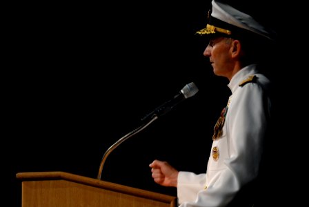 US Navy 110923-N-OA833-003 Chief of Naval Operations (CNO) Adm. Jonathan Greenert speaks during the change of command and retirement ceremony of A photo
