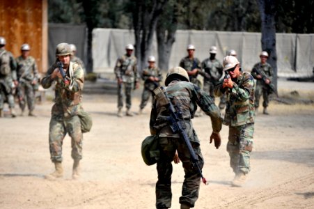 US Navy 110924-N-SM578-051 Seabees assigned to Naval Mobile Construction Battalion (NMCB) 40, Bravo Company, practice take down exercises during ru