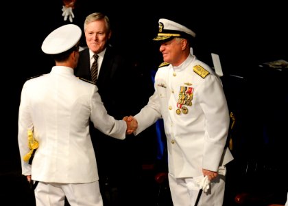 US Navy 110923-N-AC887-002 Secretary of the Navy Ray Mabus looks on as former Chief of Naval Operations (CNO) Adm. Gary Roughead photo