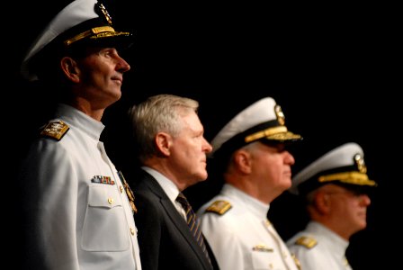 US Navy 110923-N-OA833-004 Chief of Naval Operations (CNO) Adm. Jonathan Greenert stands beside Secretary of the Navy (SECNAV) the Honorable Ray Ma photo