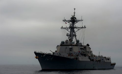 US Navy 110928-N-TU221-257 The Arleigh Burke-class guided-missile destroyer USS Sterett (DDG 104) is underway conducting a composite training unit photo