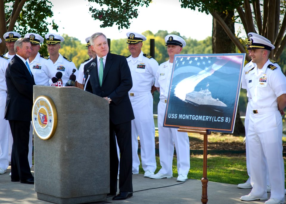 US Navy 110928-N-AC887-004 Secretary of the Navy (SECNAV) Ray Mabus and Montgomery Mayor Todd Strange, left, celebrate the naming of the eighth lit