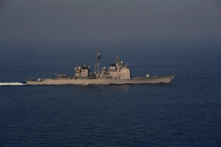 US Navy 110929-N-OY799-406 The Ticonderoga-class guided-missile cruiser USS Mobile Bay (CG 53) transits the Arabian Gulf photo