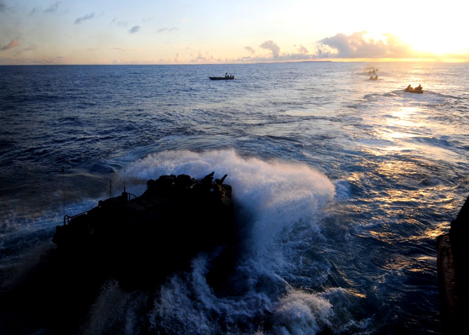 US Navy 110929-N-WJ771-096 An amphibious assault vehicle assigned to the 31st Marine Expeditionary Unit (31st MEU) disembarks the well deck of the