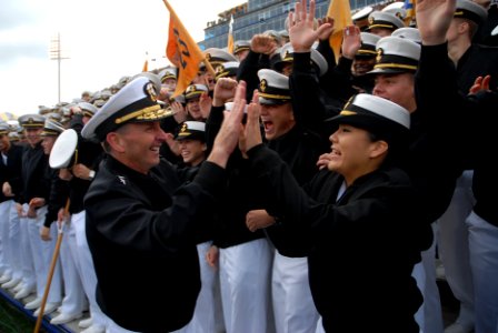 US Navy 111001-N-OA833-005 hief of Naval Operations (CNO) Adm. Jonathan Greenert greets U.S. Naval Academy midshipmen before an NCAA football game