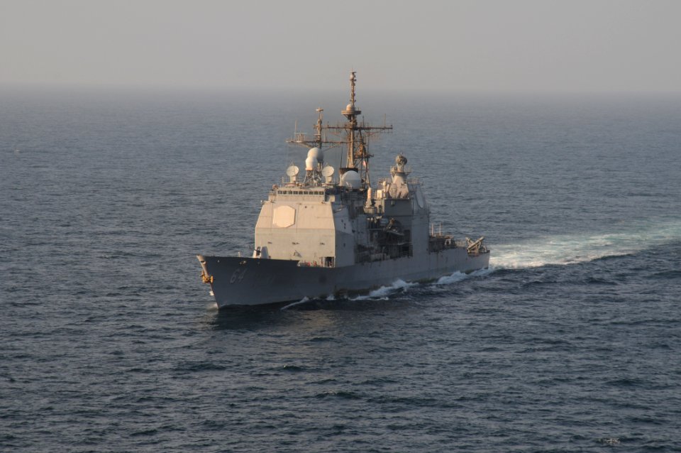 US Navy 111002-N-TU894-107 The guided-missile cruiser USS Gettysburg (CG 64) transits the Arabian Sea