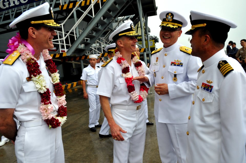US Navy 110929-N-WW409-249 Rear Adm. William McQuilkin, commander of U.S. Naval Forces Korea, left, and Rear Adm. J.R. Haley, commander of Task For
