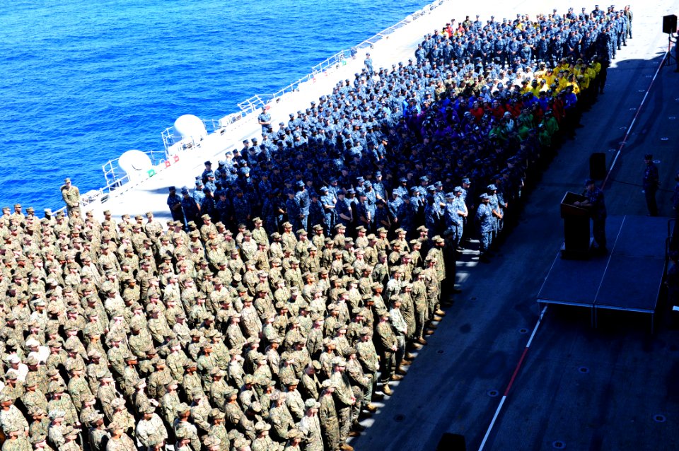 US Navy 110929-N-WA347-108 Vice Adm. Scott H. Swift, commander of the U.S. 7th Fleet, addresses Sailors assigned to the forward-deployed amphibious