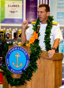 US Navy 110929-N-RI844-003 Rear Adm. Dixon R. Smith, commander of Navy Region Hawaii, delivers remarks during a domestic violence awareness event i