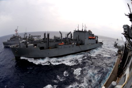 US Navy 111003-N-KM175-002 The Military Sealift Command dry cargo and ammunition ship USNS Matthew Perry (T-AKE 9) conducts a replenishment at sea
