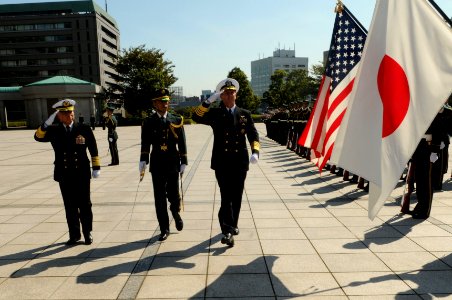 US Navy 111004-N-MU720-050 Chief of Naval Operations (CNO) Adm. Jonathan Greenert reviews the honor guard at the Japan Ministry of Defense during h