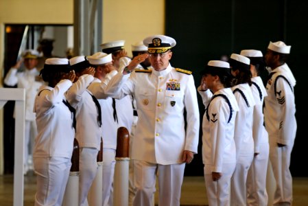 US Navy 111003-N-AQ172-321 Vice Adm. Frank C. Pandolfe arrives at the U.S. 6th Fleet change of command ceremony at Naval Support Activity Naples Ca photo