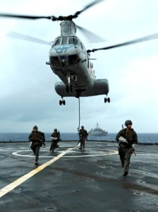 US Navy 111004-N-MW330-253 Marines assigned to the maritime raid force of the 31st Marine Expeditionary Unit (31st MEU) fast-rope
