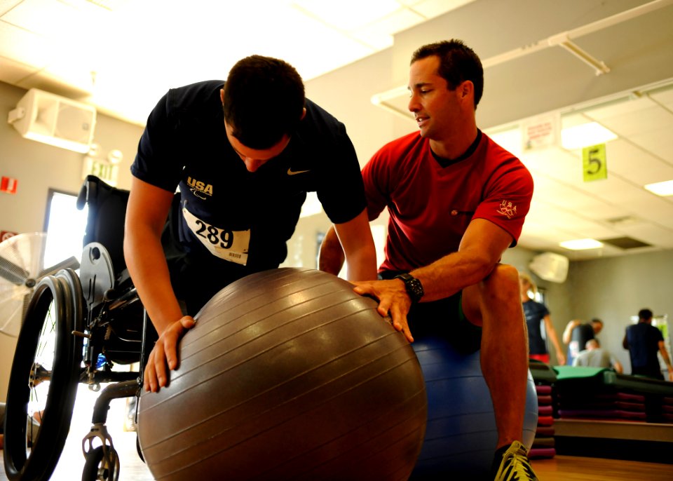 US Navy 111003-N-KA543-159 Cpl. Daniel Riley, a Marine assigned to Wounded Warrior Battalion-West does a modified pushup