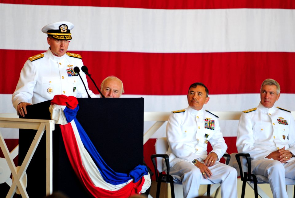 US Navy 111003-N-NW827-250 Vice Adm. Frank C. Pandolfe, commander of U.S. 6th Fleet, speaks to guests during the U.S. 6th Fleet change of command c