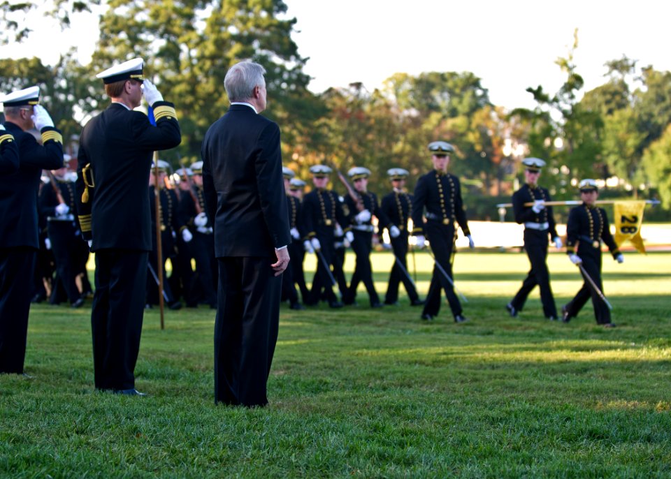US Navy 111007-N-AC887-001 Secretary of the Navy (SECNAV) the Honorable Ray Mabus renders honors during a formal dress parade