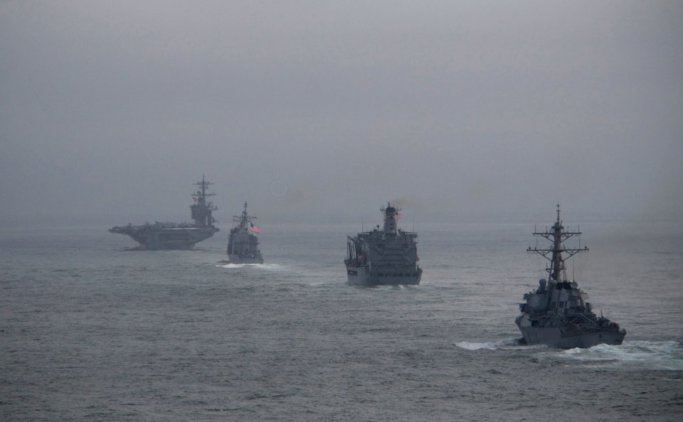 US Navy 111008-N-TZ605-420 The Nimitz-class carrier USS Carl Vinson (CVN 70) leads a parade of ships during San Francisco Fleet Week 2011