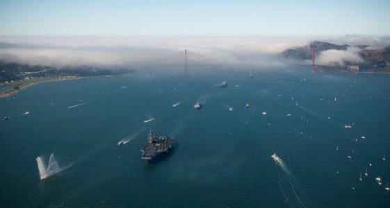 US Navy 111008-N-TZ605-741 The Nimitz-class carrier USS Carl Vinson (CVN 70) leads a parade of ships during San Francisco Fleet Week 2011