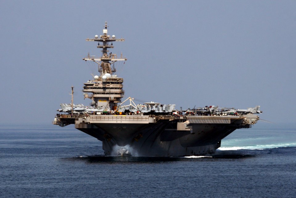 US Navy 111009-N-DU438-097 he aircraft carrier USS George H.W. Bush (CVN 77) transits through the Strait of Hormuz
