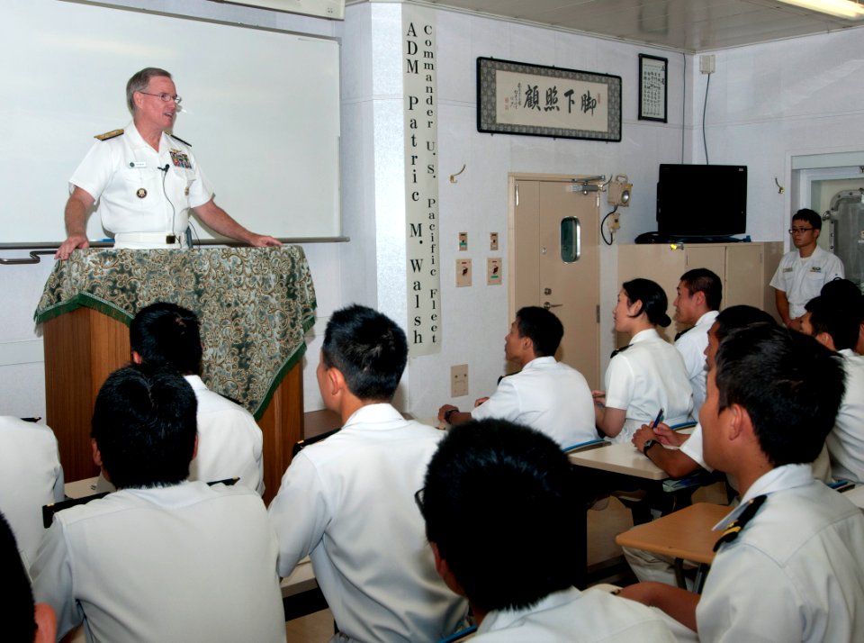 US Navy 111011-N-WX059-258 Adm. Patrick M. Walsh, commander of the U.S. Pacific Fleet, gives a speech to newly commissioned Japanese officers