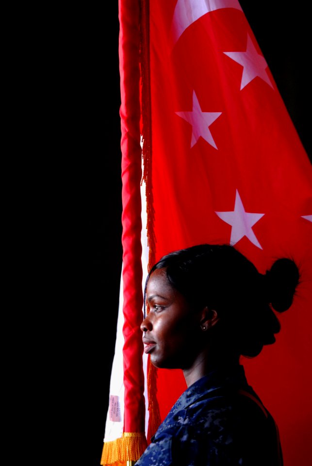 US Navy 111012-N-WW409-718 Ship's Serviceman Seaman Kimberly Fleming, from New York, trains with the color guard aboard the aircraft carrier USS Ge
