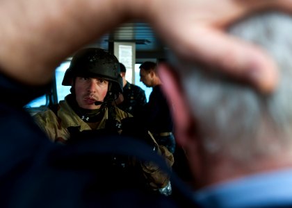 US Navy 111012-N-FI736-134 Chief Fire Controlman Michael Benavidez, assigned to the guided-missile destroyer USS Arleigh Burke (DDG 51) visit, boar photo