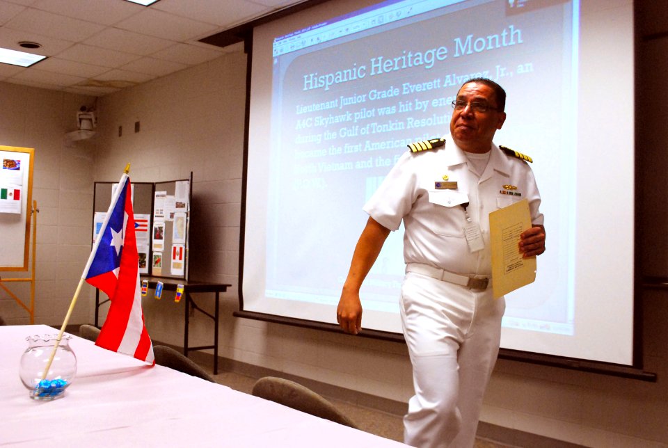 US Navy 111011-N-GO179-001 Capt. Carlos Lebron, commanding officer of Navy Drug Screening Laboratory Jacksonville, delivers remarks to Sailors and