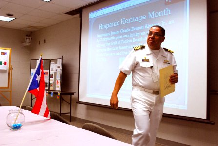 US Navy 111011-N-GO179-001 Capt. Carlos Lebron, commanding officer of Navy Drug Screening Laboratory Jacksonville, delivers remarks to Sailors and photo