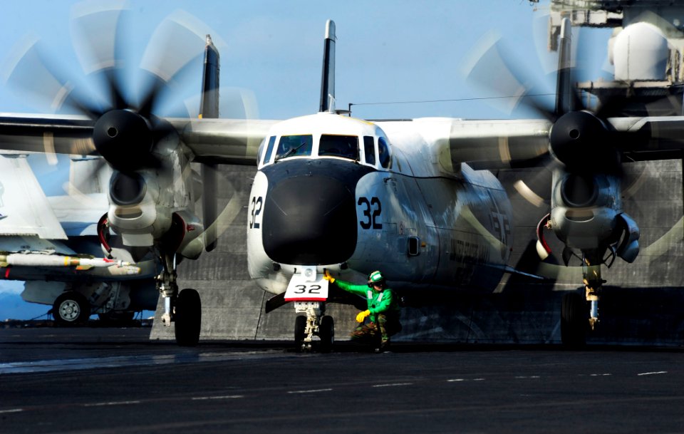 US Navy 111012-N-VN693-163 A C-2A Greyhound from assigned to the Providers of Fleet Logistics Combat Support Squadron (VRC) 30 prepares to launch d