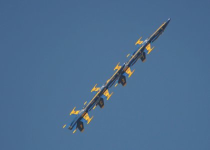 US Navy 111015-N-IR859-030 The U.S. Navy flight demonstration squadron, the Blue Angels, performs the Left Echelon Roll at the Naval Air Station (N