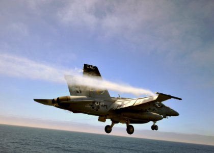 US Navy 111011-N-YB753-046 An F-A-18E Super Hornet assigned to the Kestrels of Strike Fighter Squadron (VFA) 137 takes off from the Nimitz-class ai