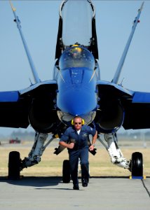 US Navy 111016-N-IR859-004 Aviation Ordnanceman 1st Class Evan Bradbury, crew chief for the U.S. Navy flight demonstration squadron, the Blue Angel