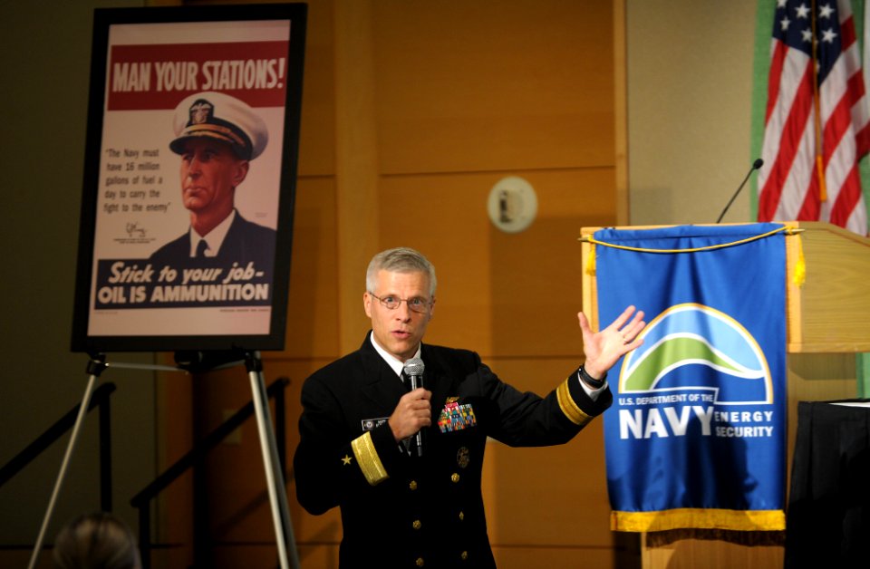 US Navy 111014-N-PO203-251 Rear Adm. Matt Klunder, director of Intelligence, Surveillance and Reconnaissance Capabilities Division, discusses infor