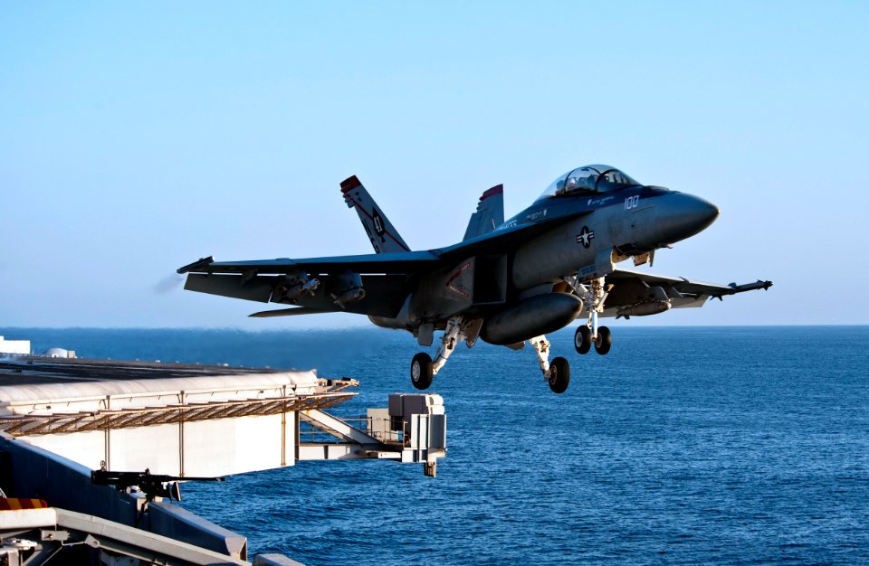 US Navy 111013-N-BT887-675 An F-A-18F Super Hornet assigned to the Black Aces of Strike Fighter Squadron (VFA) 41 launches from the Nimitz-class ai