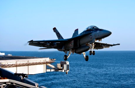 US Navy 111013-N-BT887-675 An F-A-18F Super Hornet assigned to the Black Aces of Strike Fighter Squadron (VFA) 41 launches from the Nimitz-class ai