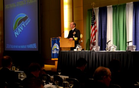 US Navy 111013-N-FC670-088 Chief of Naval Operations (CNO) Adm. Jonathan Greenert delivers the keynote remarks at the Naval Energy Forum at the Ron photo