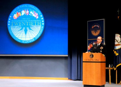 US Navy 111019-N-FC670-064 Chief of Naval Operations (CNO) Adm. Jonathan Greenert delivers the opening remarks at the 20th International Seapower S photo