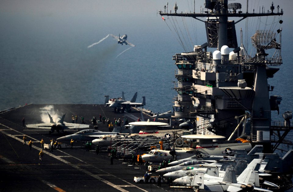US Navy 111017-N-VN693-249 An F-A-18C Hornet assigned to the Golden Dragons of Strike Fighter Squadron (VFA) 192 launches from the aircraft carrier