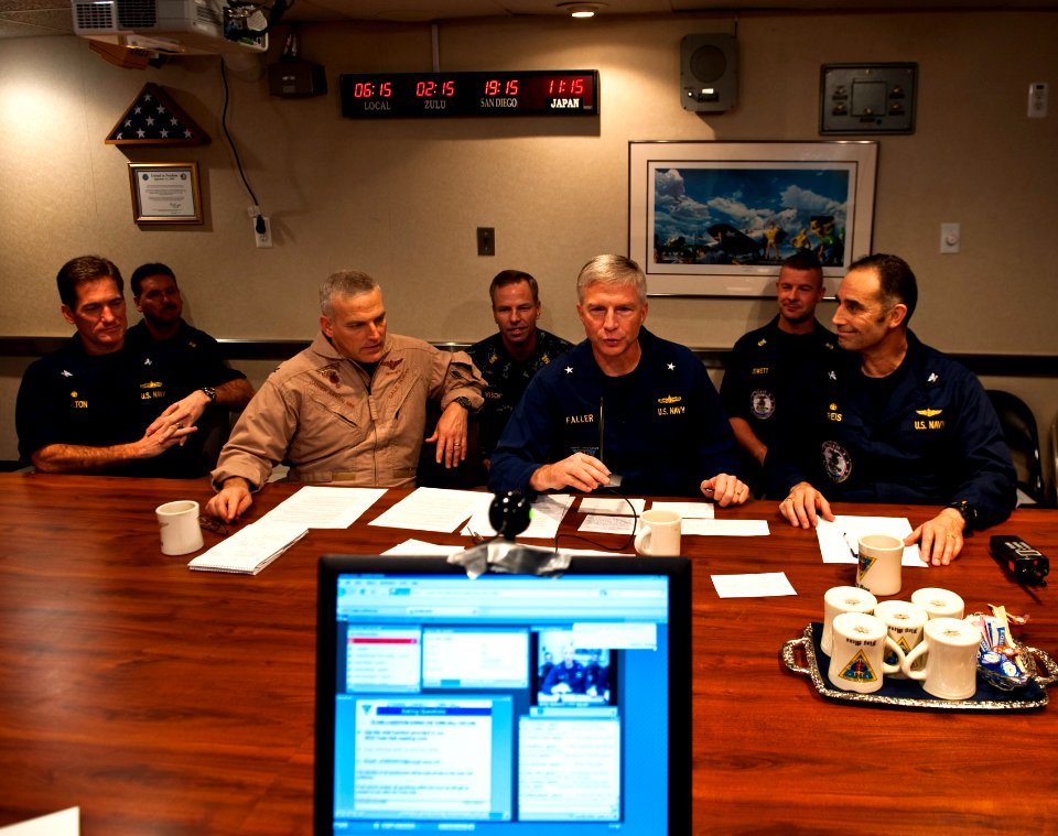 US Navy 111017-N-GC412-052 Rear Adm. Craig Faller, commander of the John C. Stennis Carrier Strike Group, holds an online meeting with the families