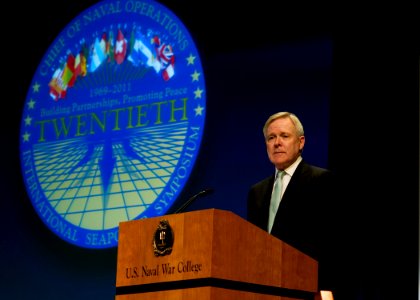 US Navy 111020-N-AC887-001 Secretary of the Navy Ray Mabus addresses maritime leaders during the 20th International Seapower Symposium at the U.S
