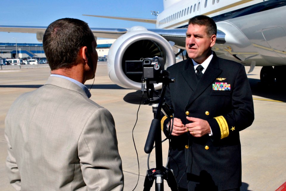 US Navy 111021-N-GO535-291 Deputy Chief of Navy Reserve, Rear Adm. Bryan Cutchen is interviewed at Boeing's integrated defense systems facility aft