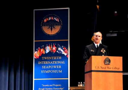 US Navy 111019-N-FC670-032 Chief of Naval Operations (CNO) Adm. Jonathan Greenert delivers the opening remarks at the 20th International Seapower S photo