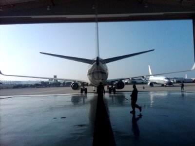 US Navy 111021-N-GO535-756 The Navy's newest C-40A Clipper transport aircraft is backed into the hangar at Fleet Logistics Support Squadron (VR) 57