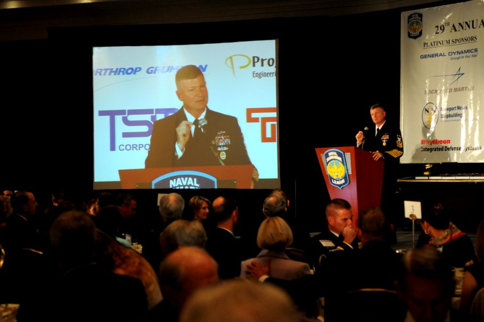 US Navy 111020-N-AD372-026 Master Chief Petty Officer of the Navy (MCPON) Rick D. West speaks during the 29th Naval Submarine League Symposium in W