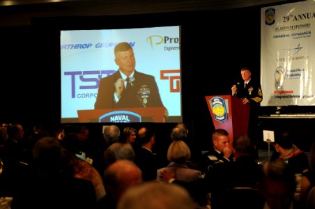 US Navy 111020-N-AD372-026 Master Chief Petty Officer of the Navy (MCPON) Rick D. West speaks during the 29th Naval Submarine League Symposium in W